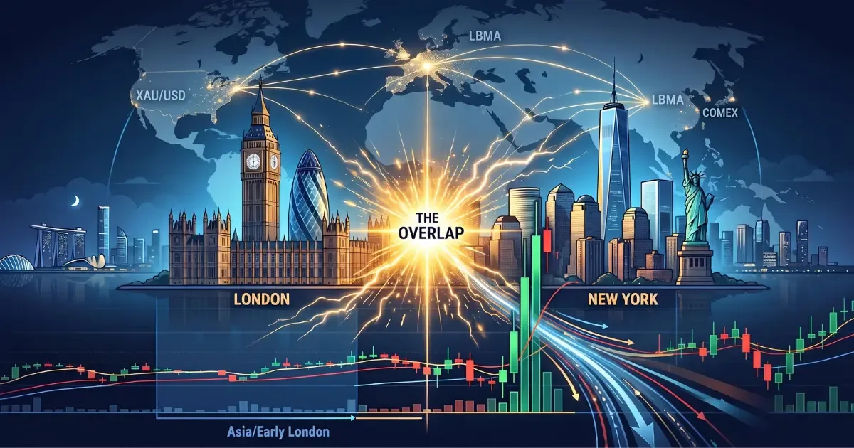 My illustration of the London and New York market overlap connecting global trading sessions for XAU USD.